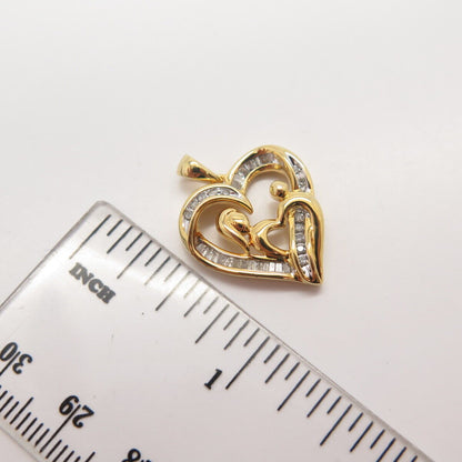 925 Sterling Silver Gold Plated SUN Real White Diamond Mom & Baby Heart Pendant