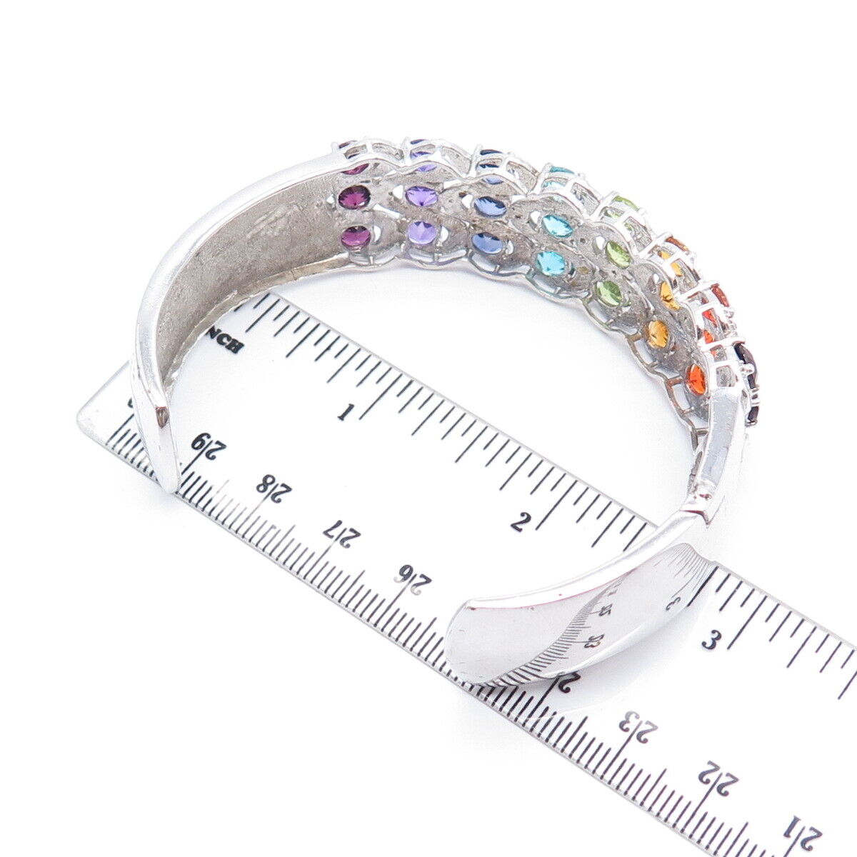 925 Sterling Silver Vintage Diamond Accent Citrine Opal Gem Cuff Bracelet 7.75"