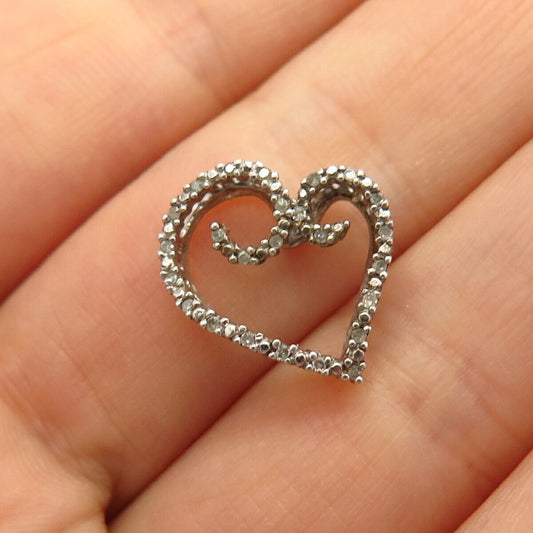 925 Sterling Silver Real Diamond Open Heart Design Slide Pendant