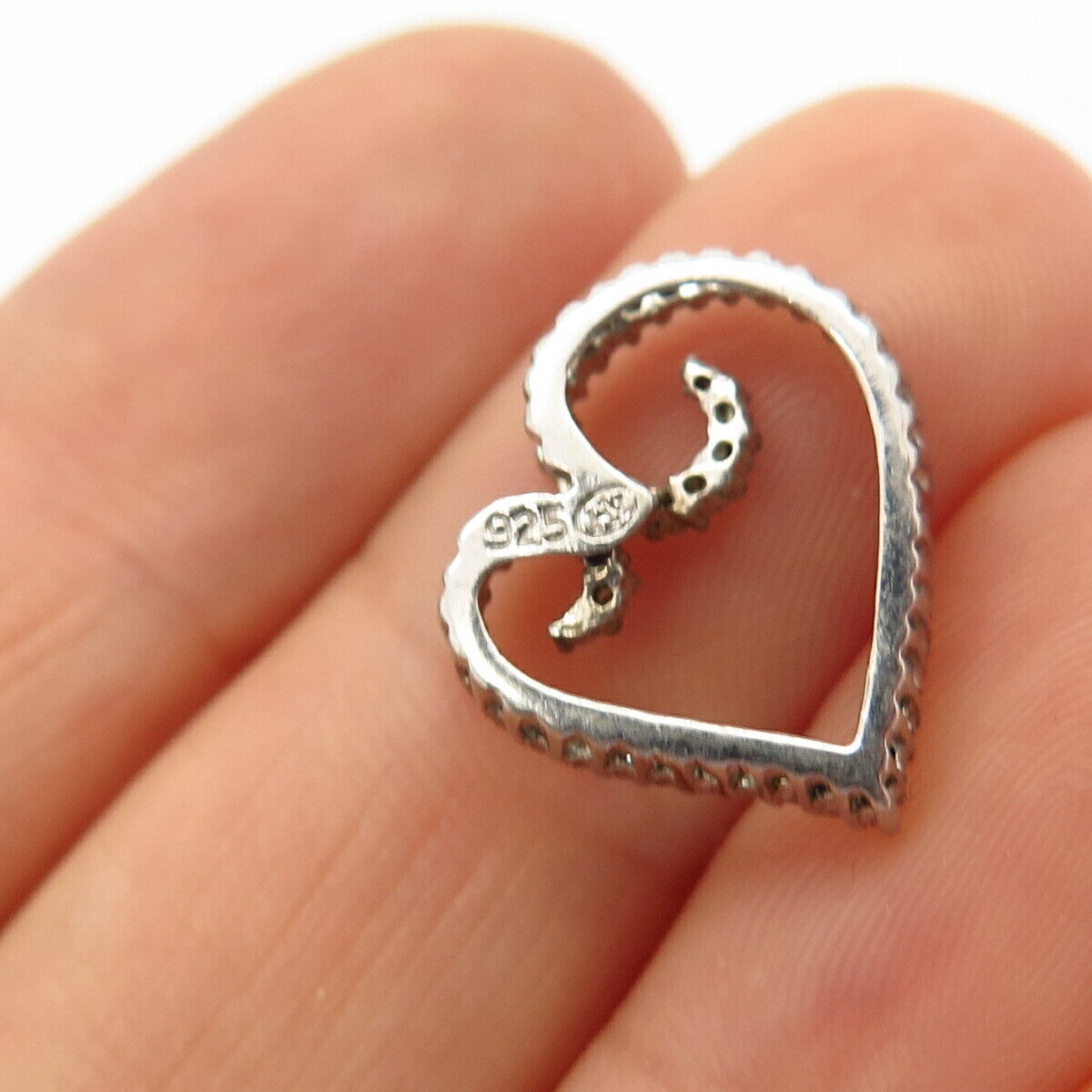 925 Sterling Silver Real Diamond Open Heart Design Slide Pendant