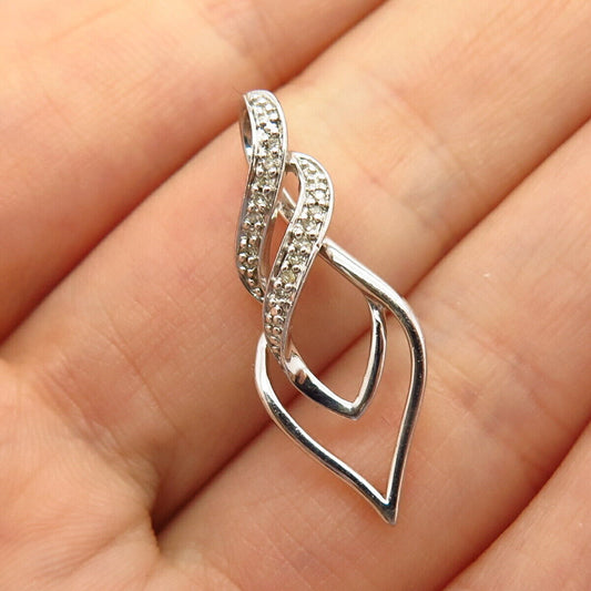 925 Sterling Silver Real Diamond Teardrop Design Slide Pendant