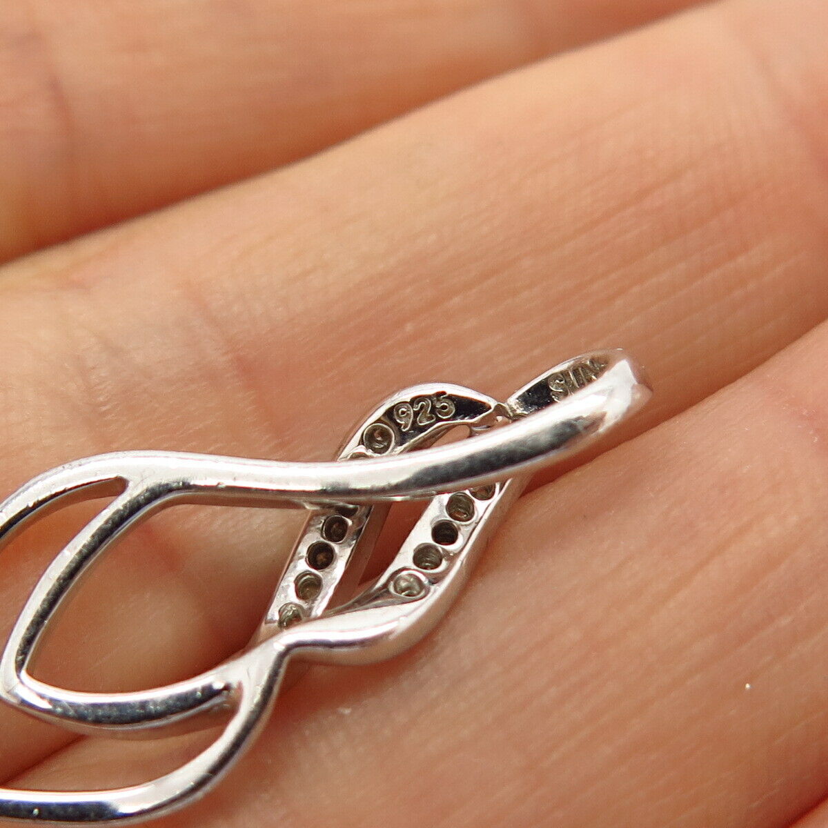 925 Sterling Silver Real Diamond Teardrop Design Slide Pendant