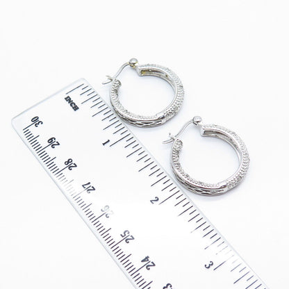 925 Sterling Silver Real White Diamond Round Hoop Earrings