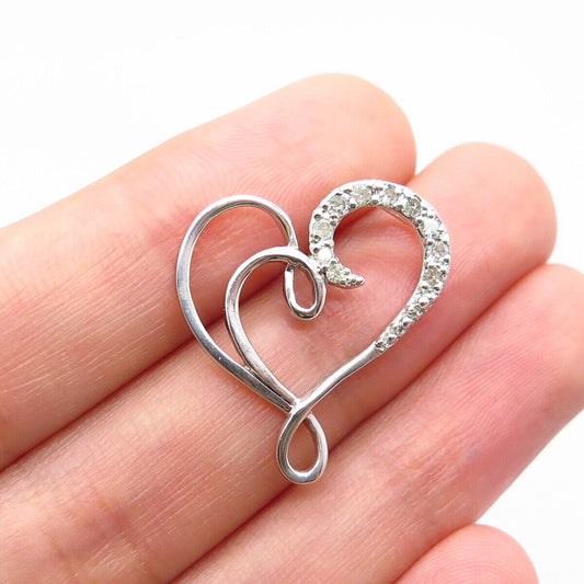 925 Sterling Silver Real White Diamond Open Heart Slide Pendant