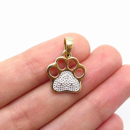 925 Sterling Silver Gold Plated Real White Diamond Accent Paw Pendant