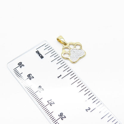 925 Sterling Silver Gold Plated Real White Diamond Accent Paw Pendant