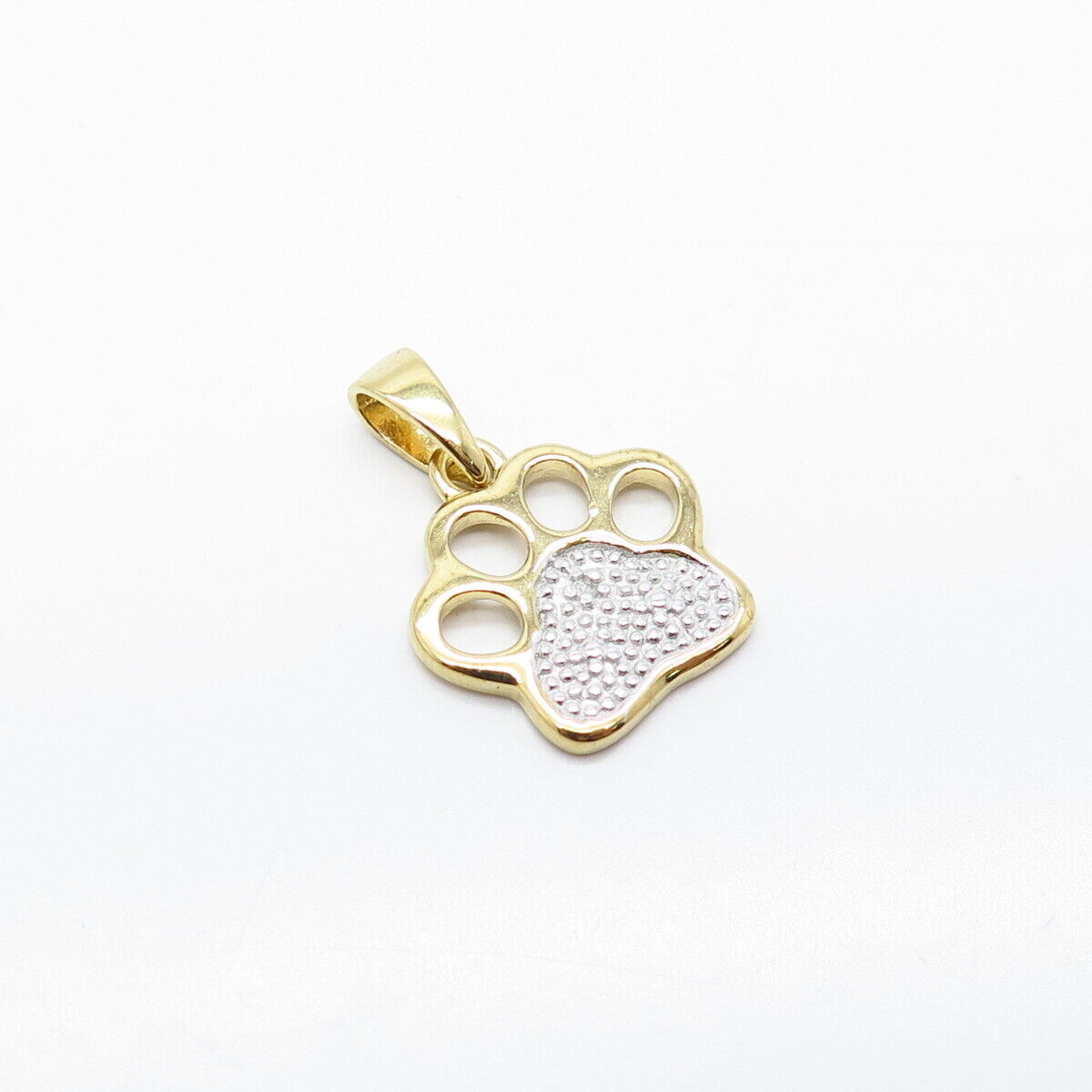 925 Sterling Silver Gold Plated Real White Diamond Accent Paw Pendant