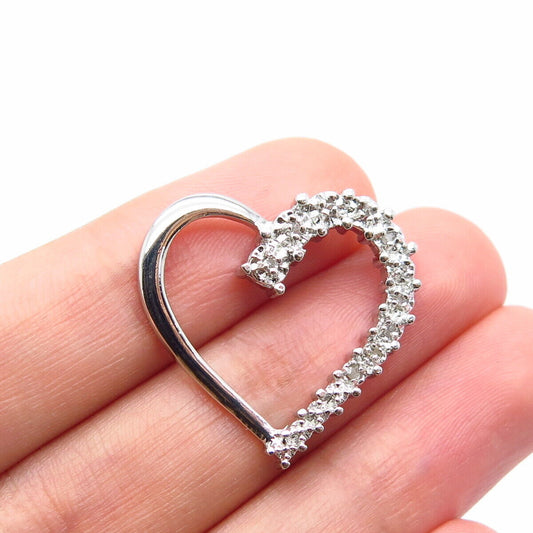 925 Sterling Silver Real White Diamond Open Heart Slide Pendant