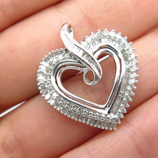 925 Sterling Silver Real White Diamond Open Heart Pendant