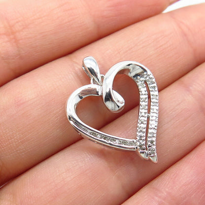 925 Sterling Silver Real White Diamond Open Heart Pendant