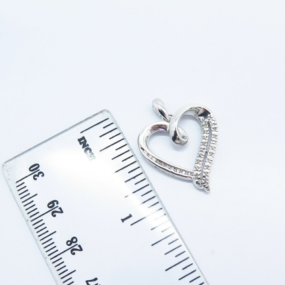 925 Sterling Silver Real White Diamond Open Heart Pendant