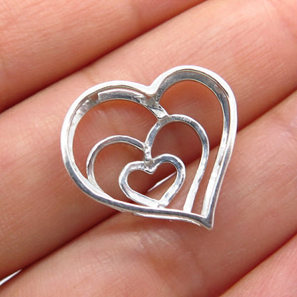 925 Sterling Silver Real White Diamond Triple Heart Slide Pendant