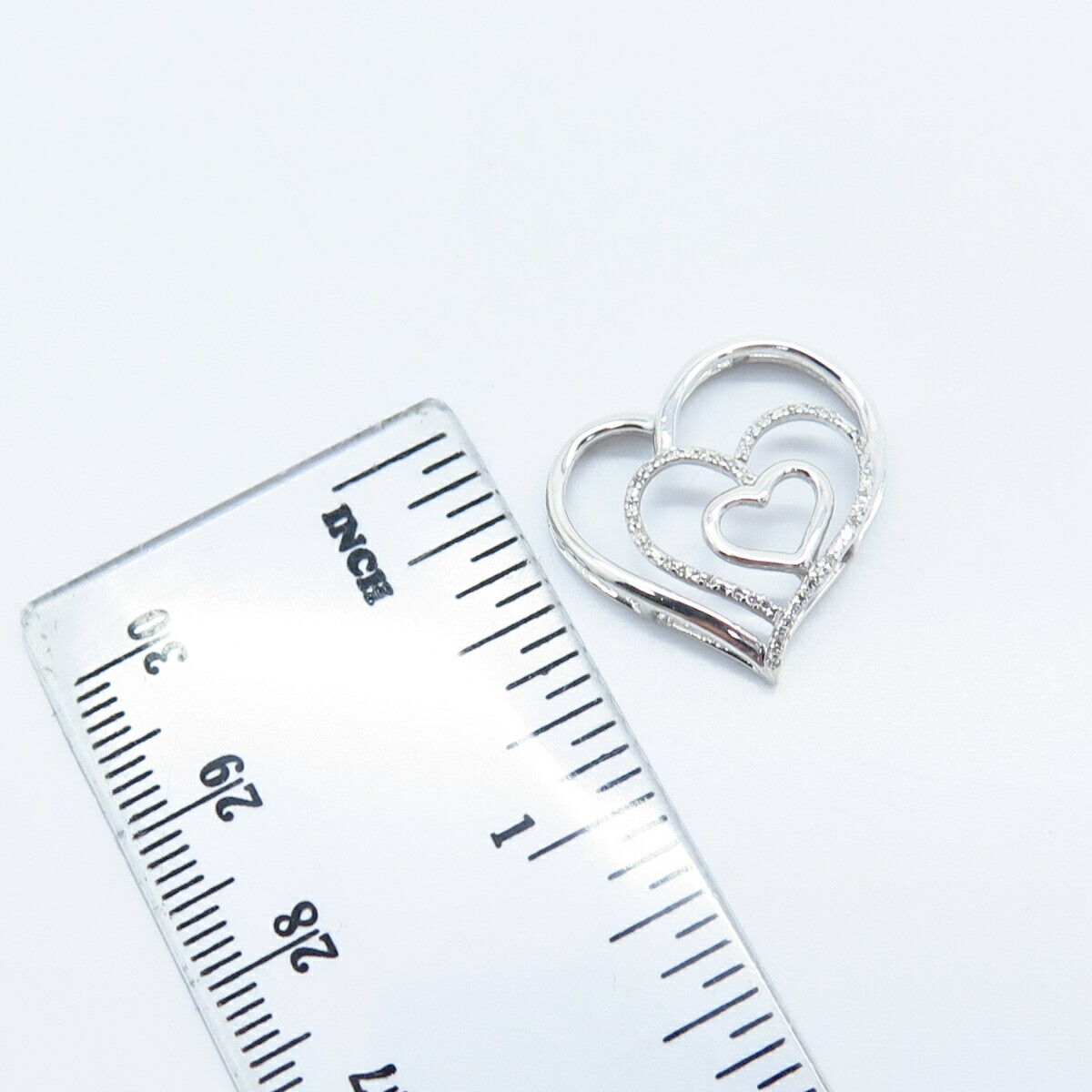 925 Sterling Silver Real White Diamond Triple Heart Slide Pendant