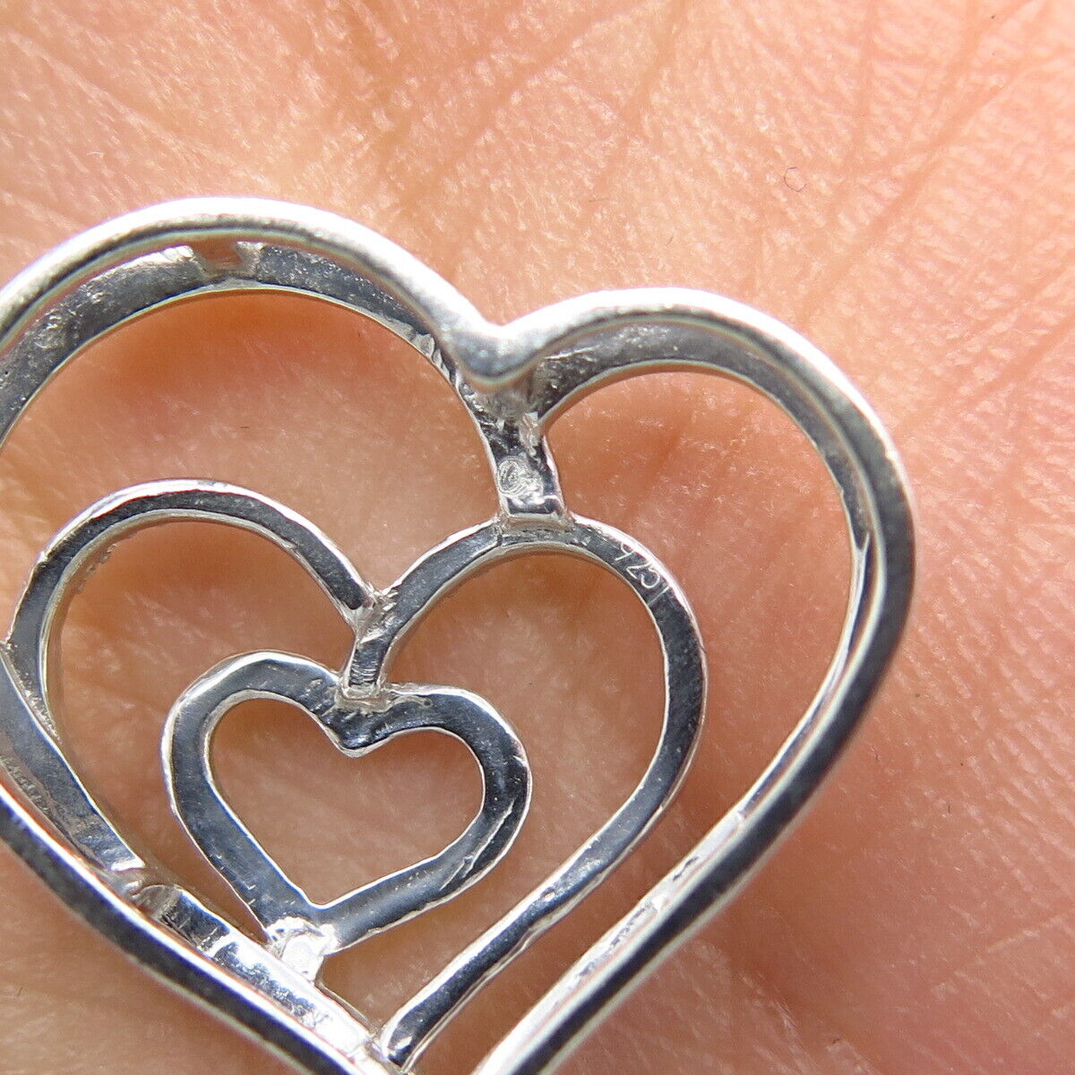 925 Sterling Silver Real White Diamond Triple Heart Slide Pendant