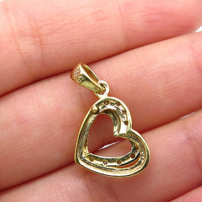 925 Sterling Silver Gold Plated Real White Diamond Couple of Heart Pendant