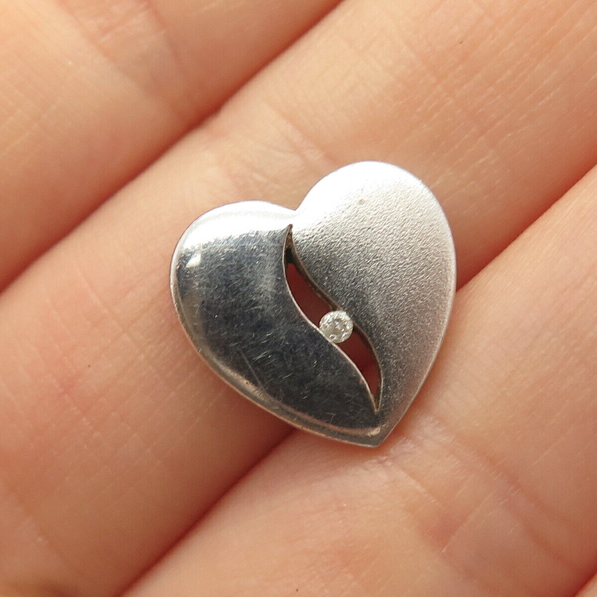 925 Sterling Silver Real Diamond Heart Slide Pendant