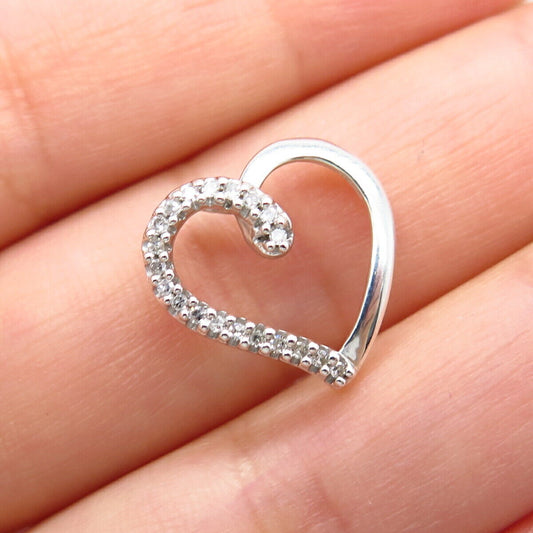 925 Sterling Silver Real White Diamond Open Heart Slide Pendant