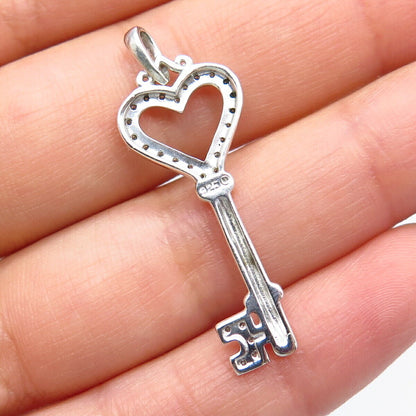 925 Sterling Silver Real White Diamond Key Pendant