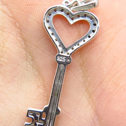 925 Sterling Silver Real White Diamond Key Pendant