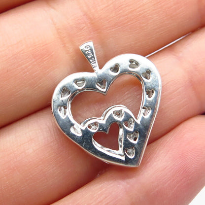 925 Sterling Silver SUN Real White Diamond Couple of Heart Pendant