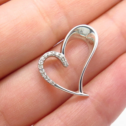 925 Sterling Silver Real White Diamond Open Heart Slide Pendant