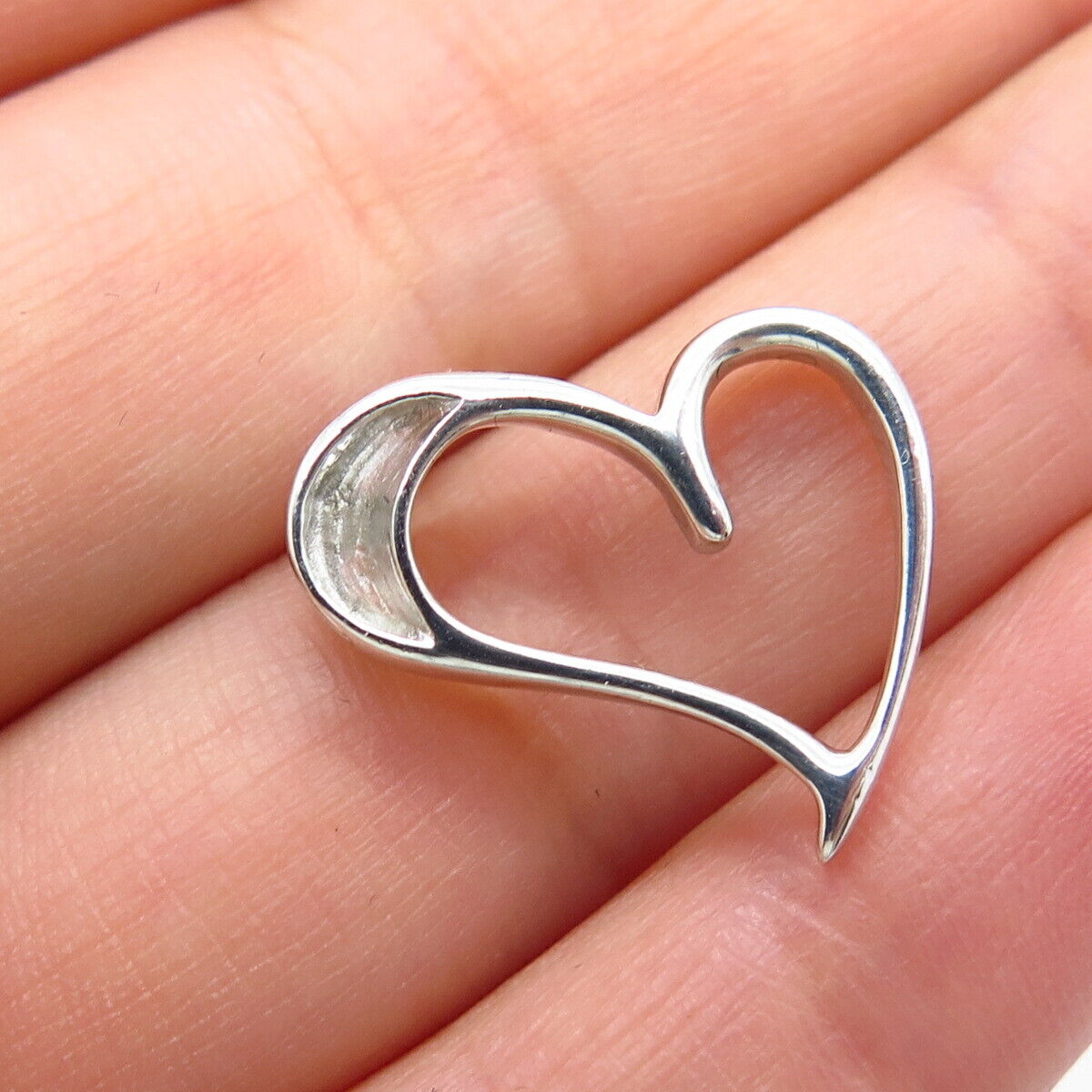 925 Sterling Silver Real White Diamond Open Heart Slide Pendant