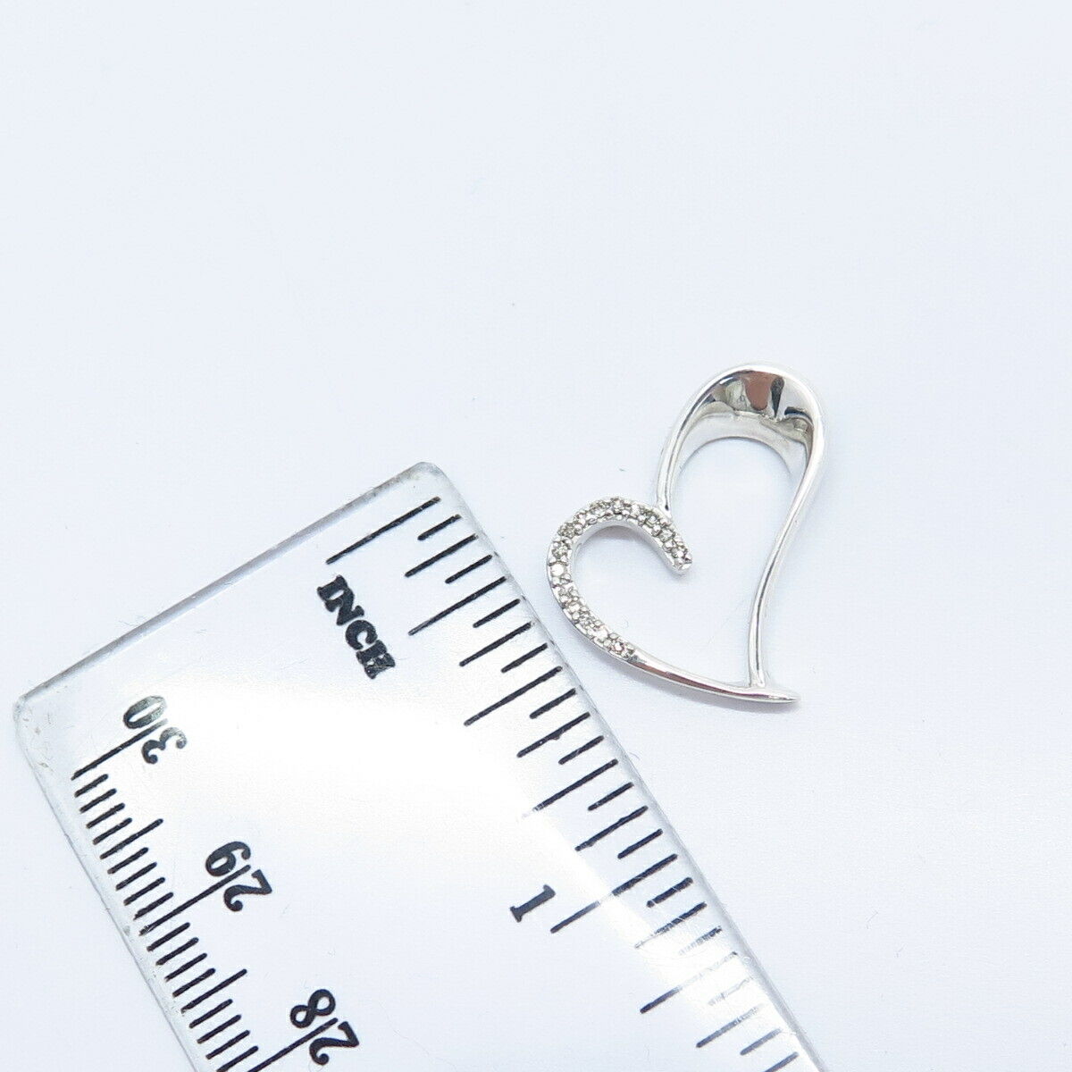 925 Sterling Silver Real White Diamond Open Heart Slide Pendant