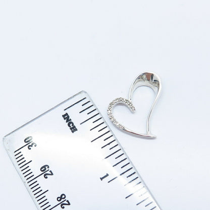 925 Sterling Silver Real White Diamond Open Heart Slide Pendant