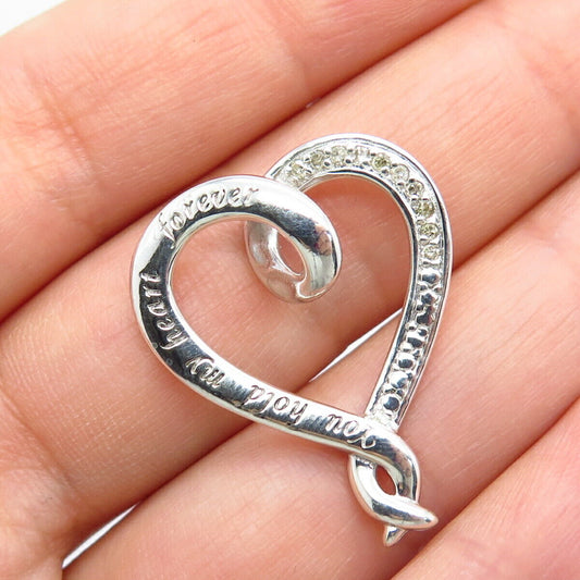 925 Sterling Silver Real White Diamond Open Heart Slide Pendant