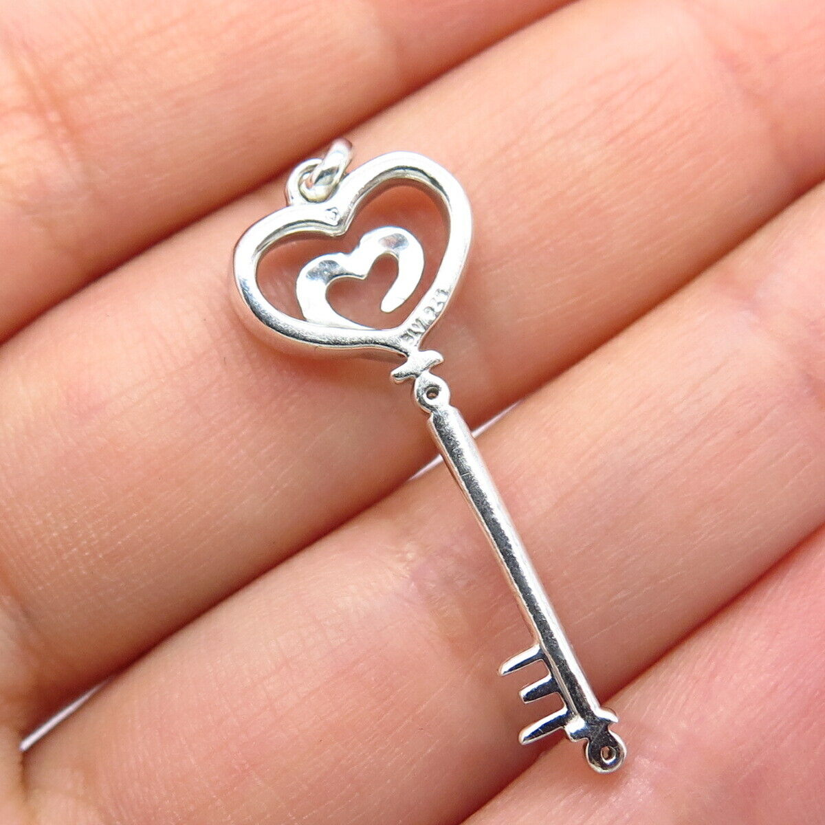 925 Sterling Silver Real White Diamond Key Pendant