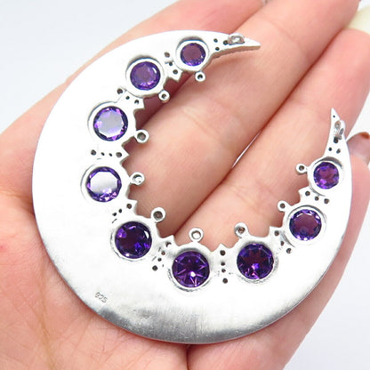 925 Sterling Silver Diamond & Amethyst Gem Hammered Finish Necklace Central Part