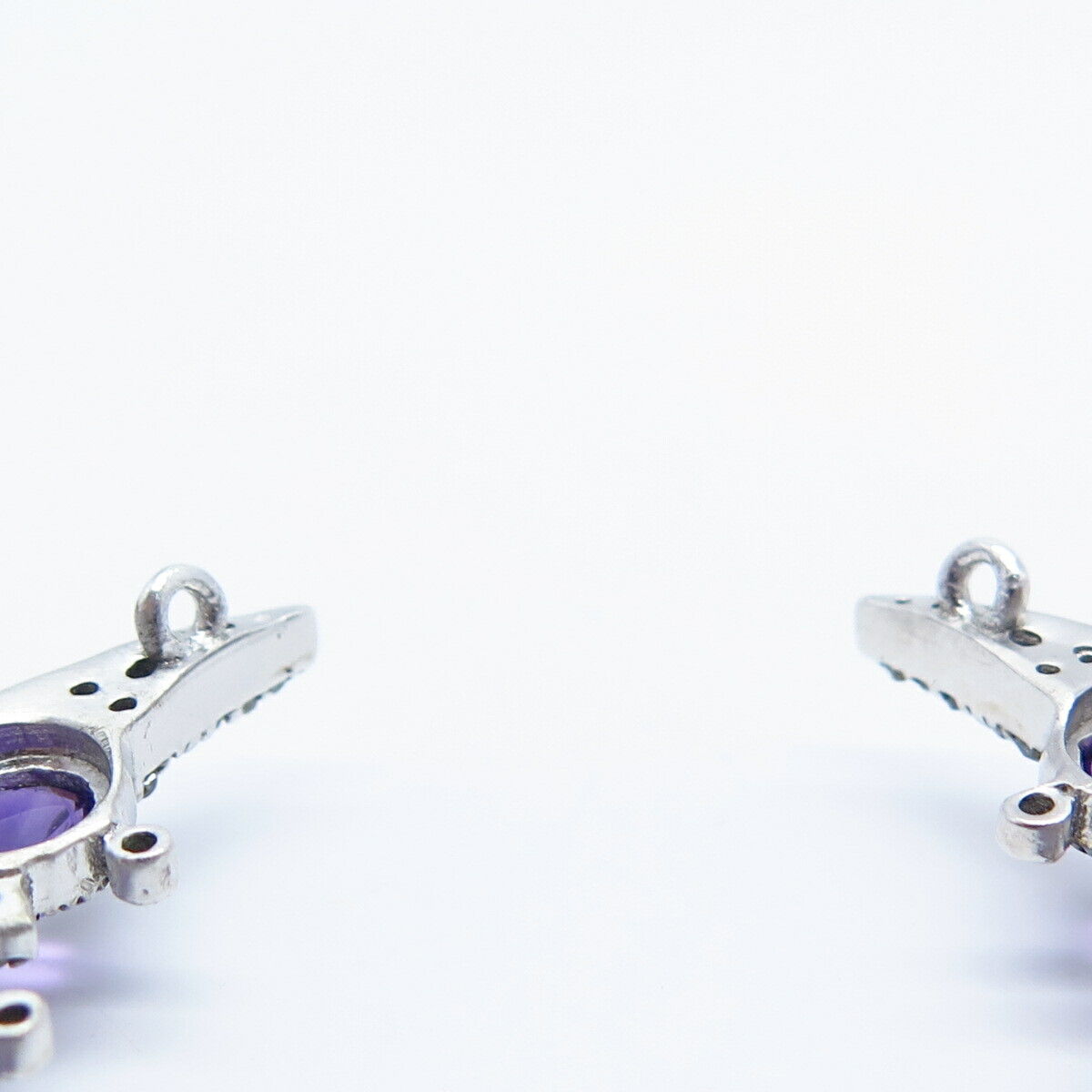 925 Sterling Silver Diamond & Amethyst Gem Hammered Finish Necklace Central Part