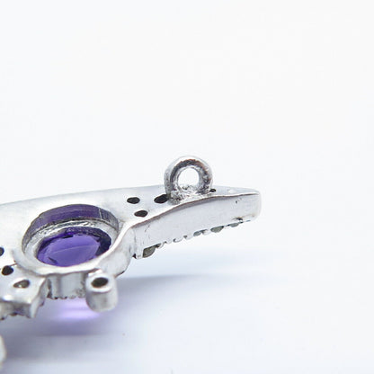 925 Sterling Silver Diamond & Amethyst Gem Hammered Finish Necklace Central Part