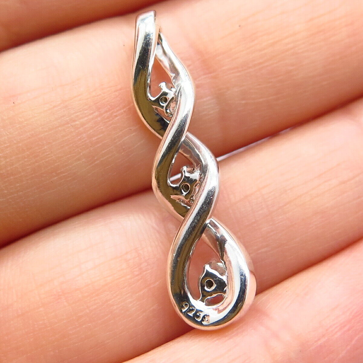 925 Sterling Silver Real White Diamond Spiral Slide Pendant