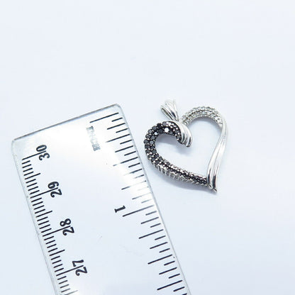 925 Sterling Silver Real White & Black Diamond Open Heart Pendant