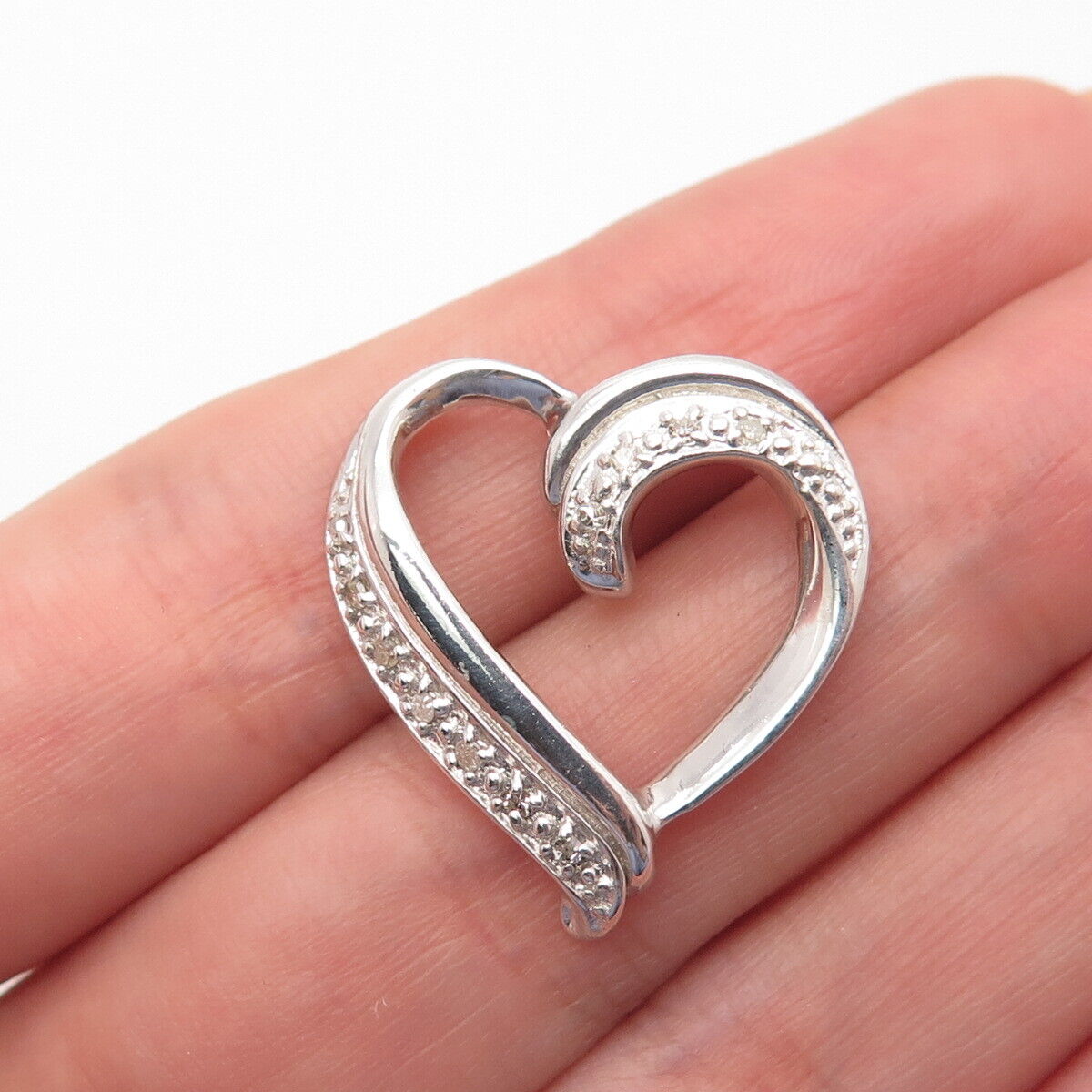 925 Sterling Silver Real Diamond Accent Open Heart Slide Pendant