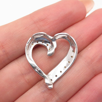 925 Sterling Silver Real Diamond Accent Open Heart Slide Pendant