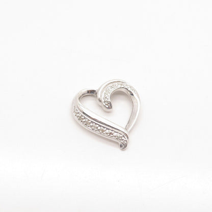 925 Sterling Silver Real Diamond Accent Open Heart Slide Pendant