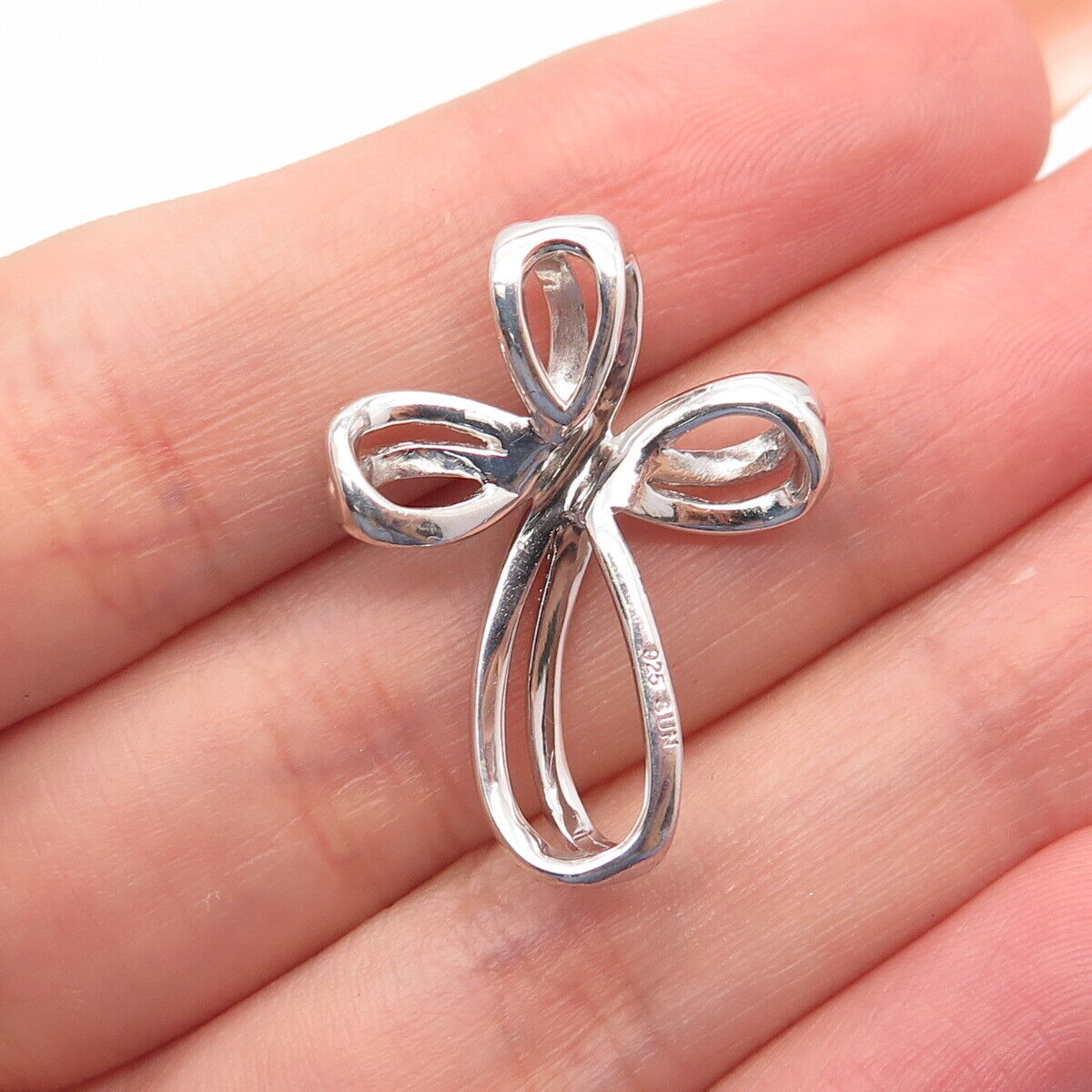 925 Sterling Silver SUN Real Diamond Accent Twisted Cross Slide Pendant