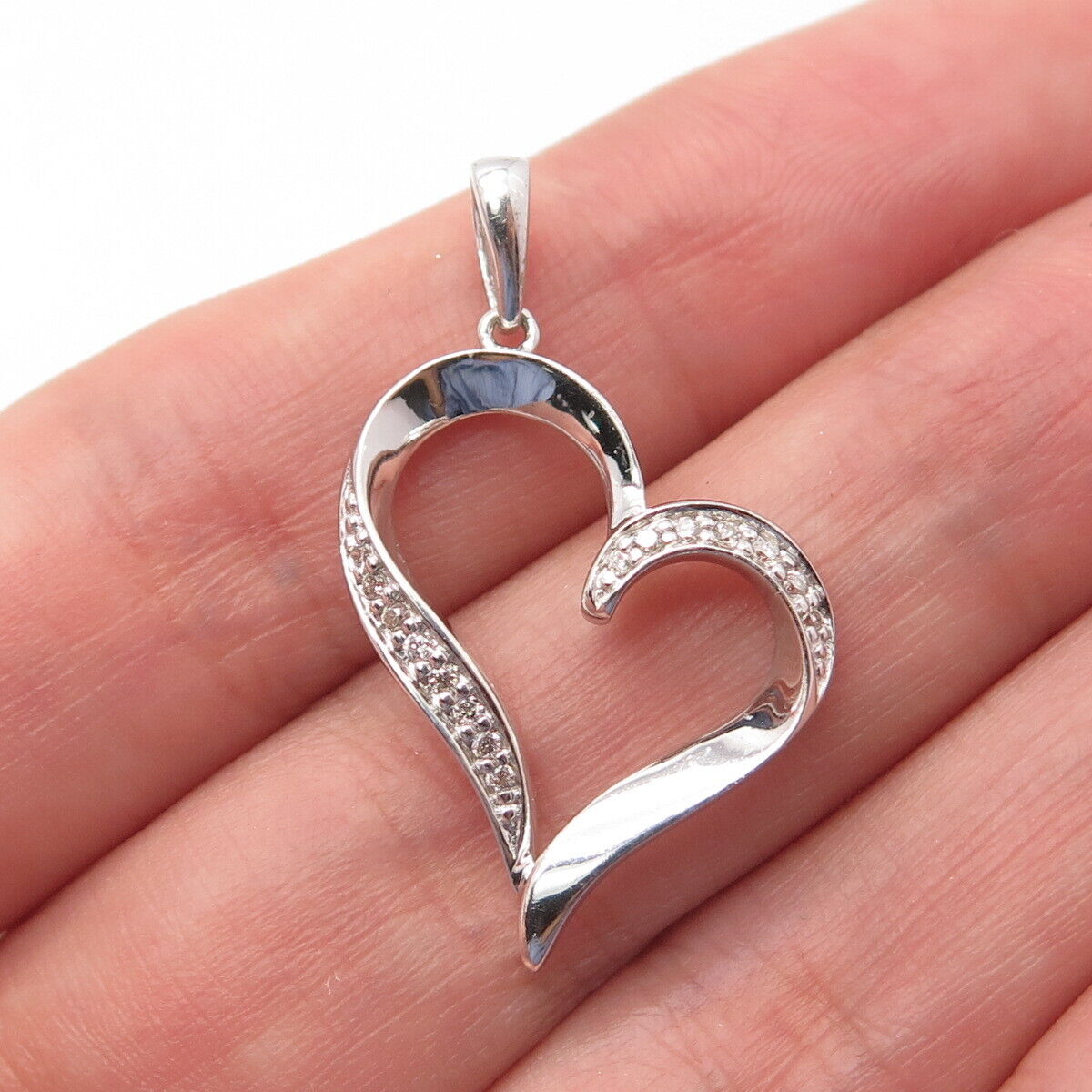 925 Sterling Silver Real Diamond Accent Open Heart Pendant