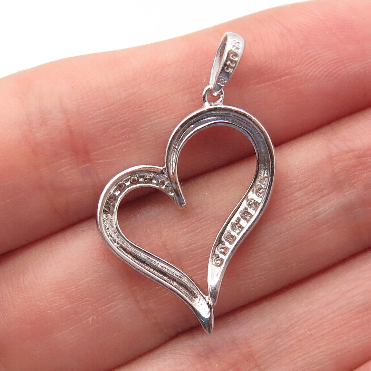 925 Sterling Silver Real Diamond Accent Open Heart Pendant