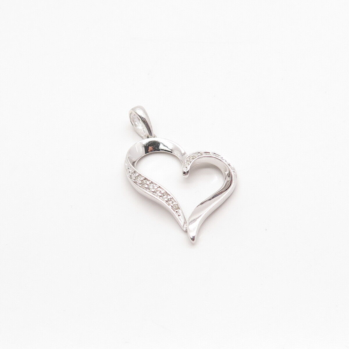 925 Sterling Silver Real Diamond Accent Open Heart Pendant