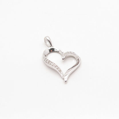 925 Sterling Silver Real Diamond Accent Open Heart Pendant