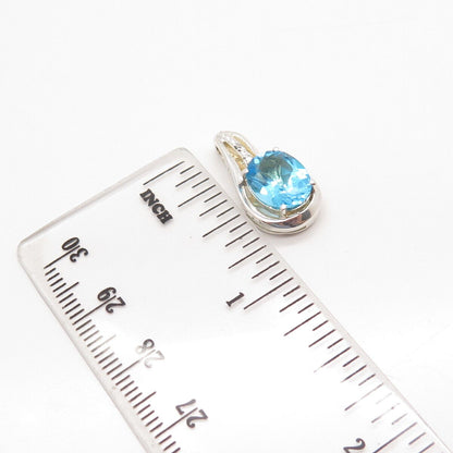 925 Sterling Silver SAI Real Diamond Accent & Blue Topaz Gem Minimalist Pendant