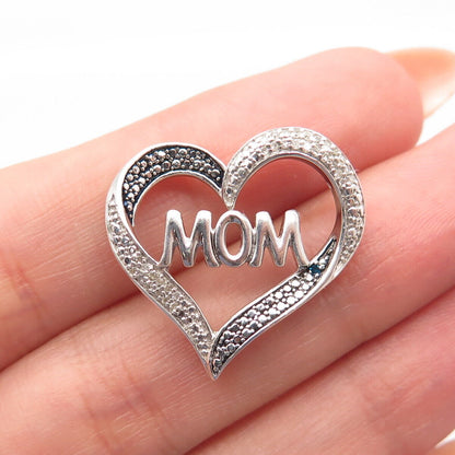 925 Sterling Silver Jane Seymour Real Diamond Accent "MOM" Heart Slide Pendant