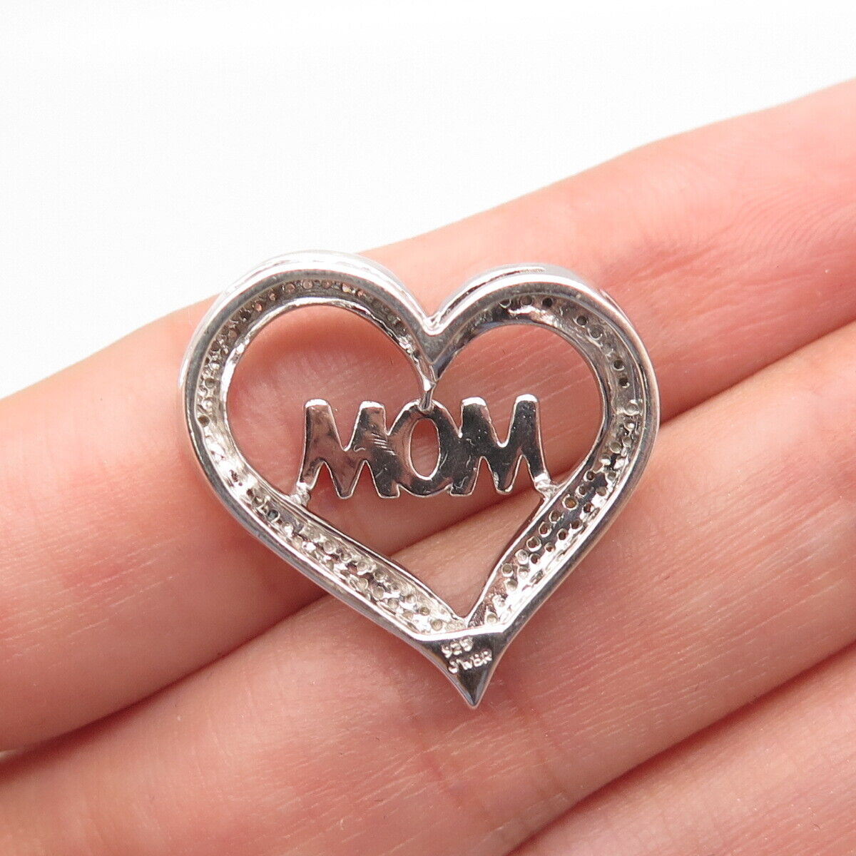 925 Sterling Silver Jane Seymour Real Diamond Accent "MOM" Heart Slide Pendant