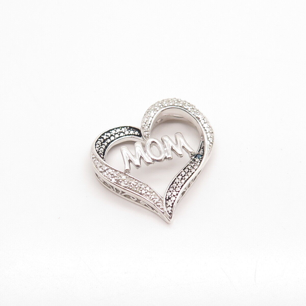 925 Sterling Silver Jane Seymour Real Diamond Accent "MOM" Heart Slide Pendant