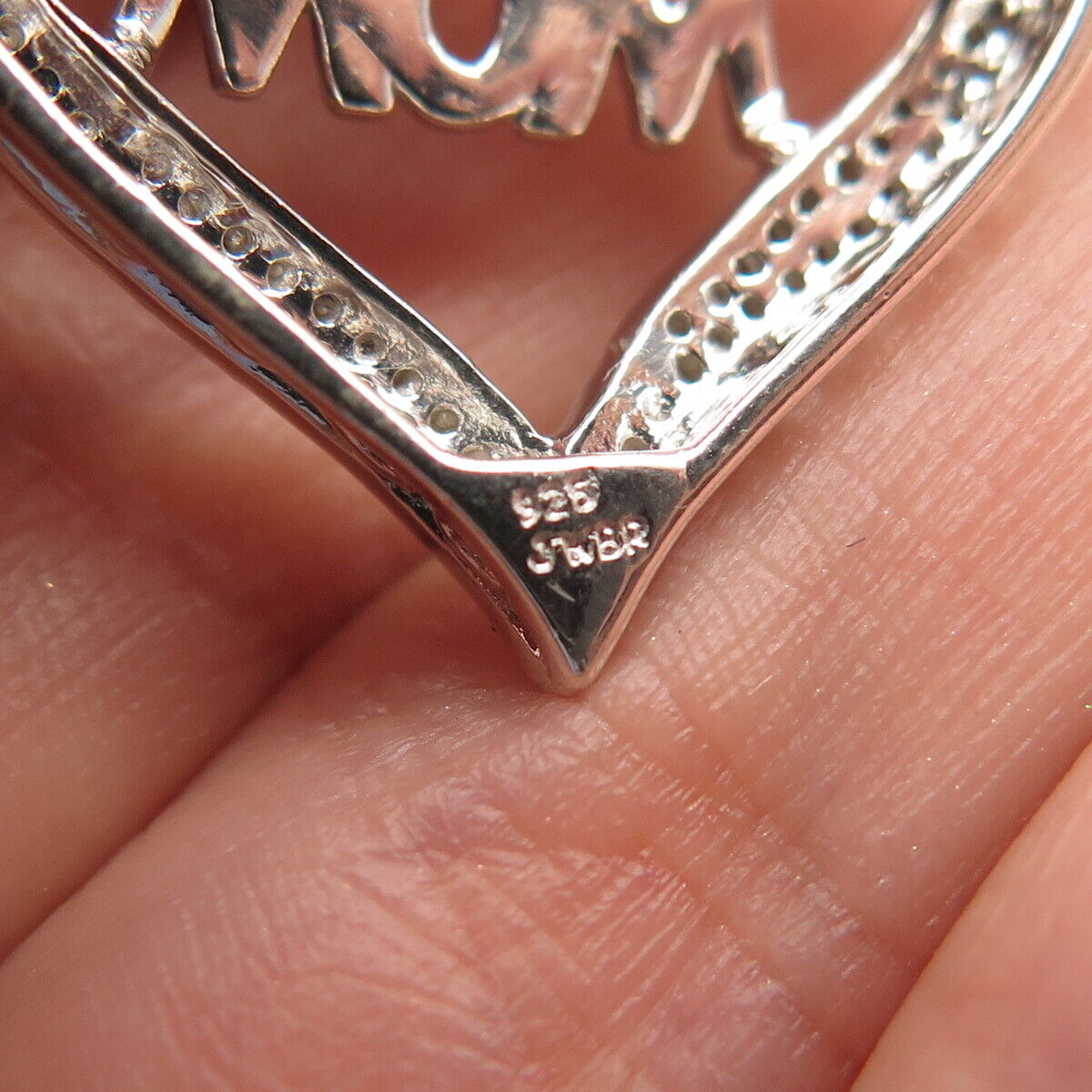 925 Sterling Silver Jane Seymour Real Diamond Accent "MOM" Heart Slide Pendant