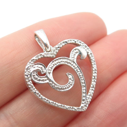 925 Sterling Silver Real White Diamond Heart Pendant