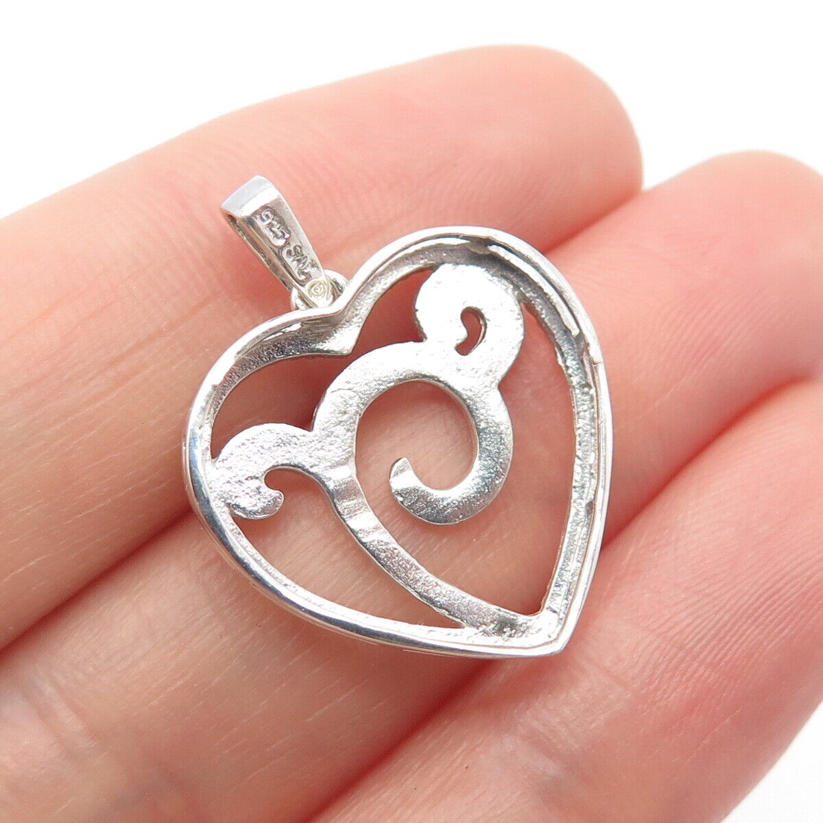 925 Sterling Silver Real White Diamond Heart Pendant